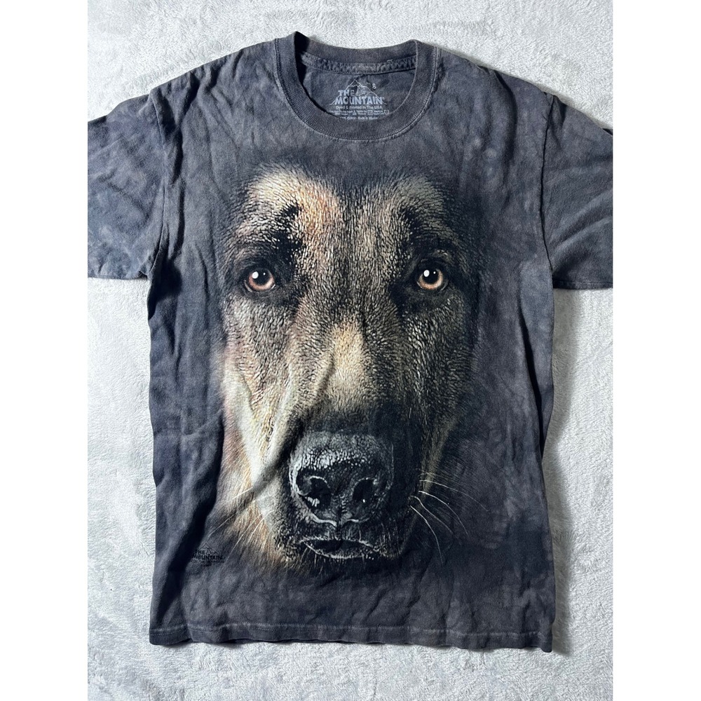 The Mountain German Shepherd Dog Face Graphic T-Shirt Grey Tie Dye Mens Small